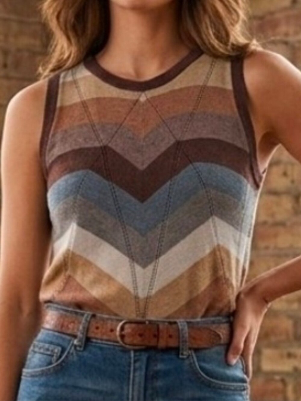 Banana Republic Chevron Knit Sleeveless Tank in Brown, Blue and Tan